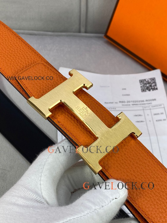 Copy Hermes Orange Reversible Leather Strap 38mm Calf Belt